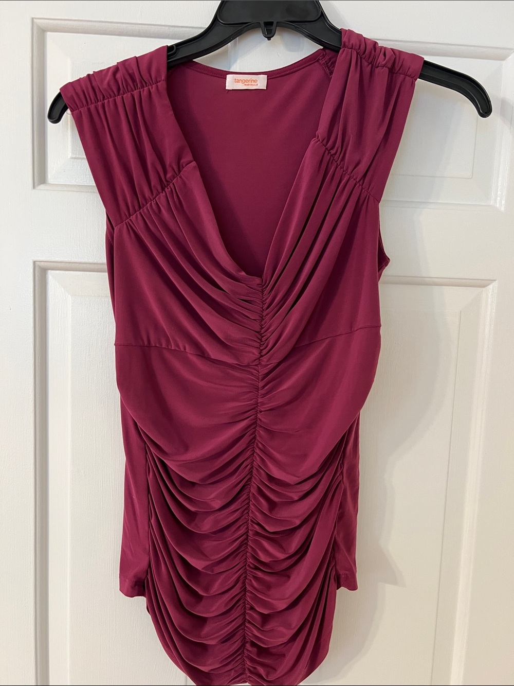 Tangerine Draped Ruched Sleeveless Tank - Berry